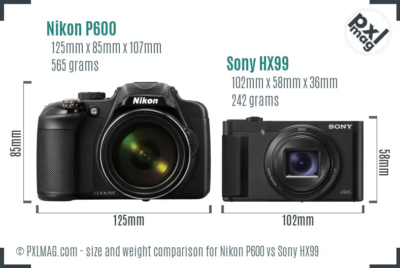 Nikon P600 vs Sony HX99 size comparison