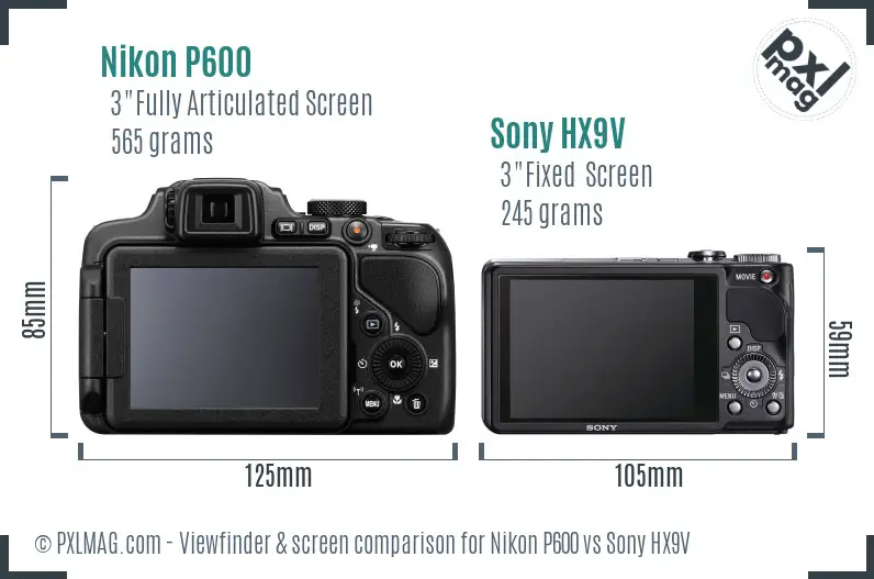 Nikon P600 vs Sony HX9V Screen and Viewfinder comparison