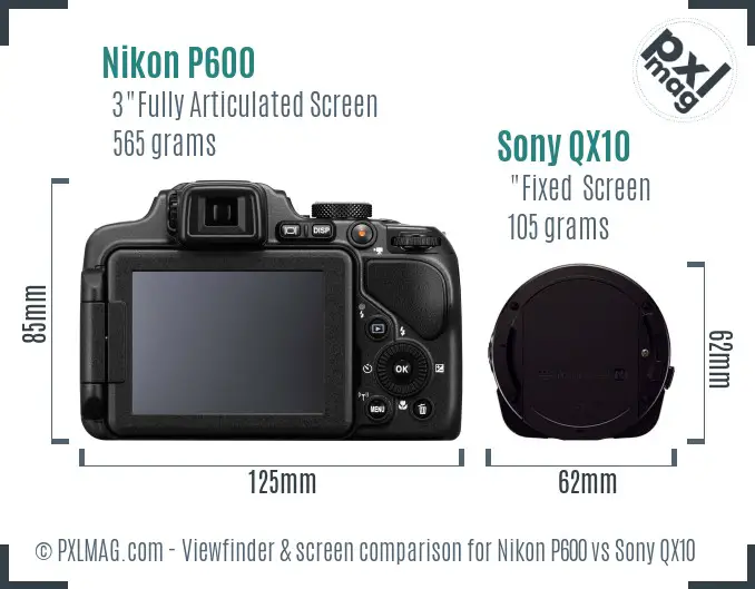 Nikon P600 vs Sony QX10 Screen and Viewfinder comparison