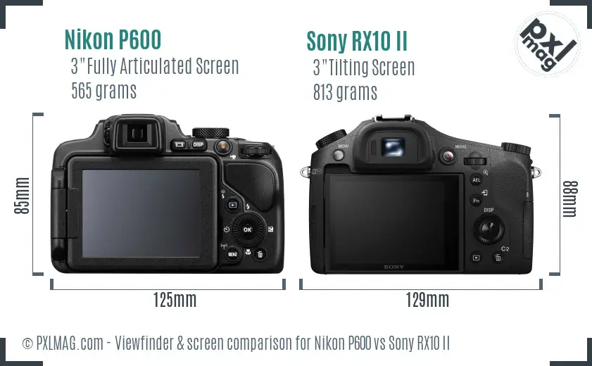 Nikon P600 vs Sony RX10 II Screen and Viewfinder comparison