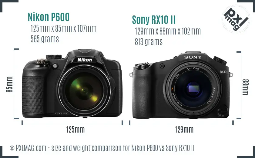 Nikon P600 vs Sony RX10 II size comparison