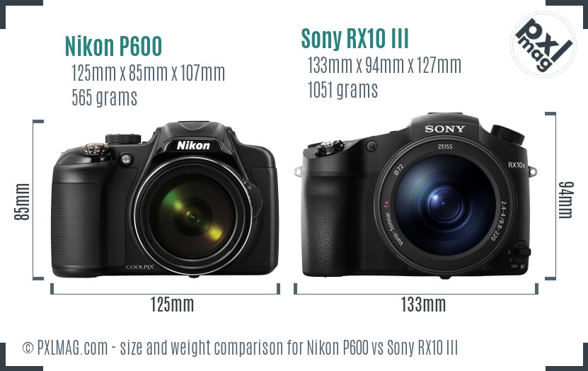 Nikon P600 vs Sony RX10 III size comparison