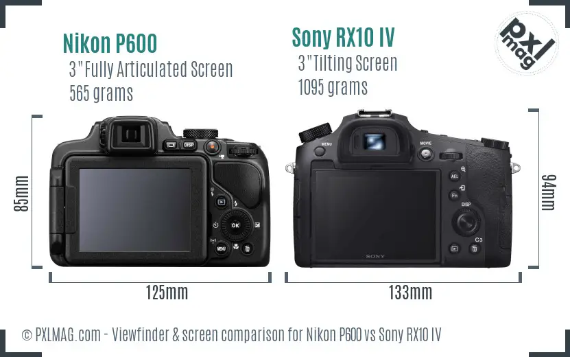 Nikon P600 vs Sony RX10 IV Screen and Viewfinder comparison