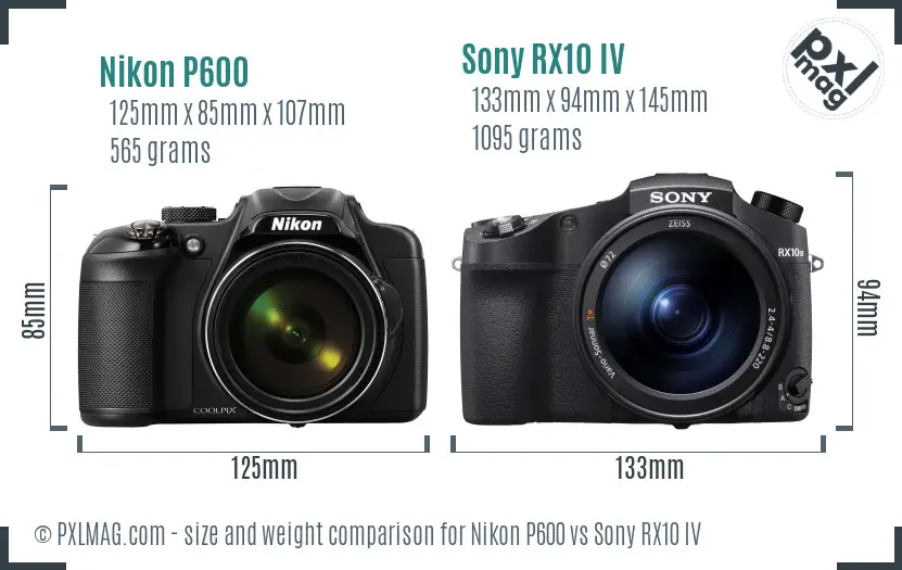 Nikon P600 vs Sony RX10 IV size comparison