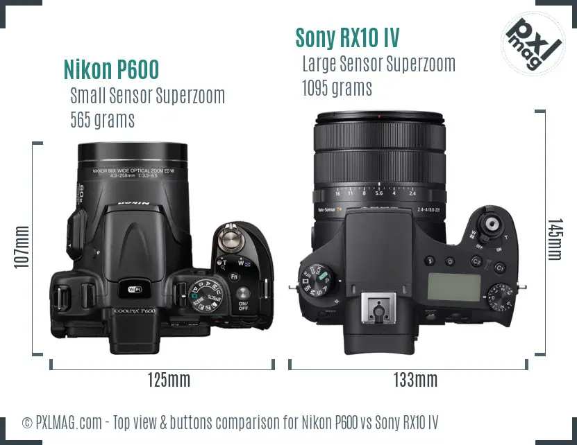 Nikon P600 vs Sony RX10 IV top view buttons comparison