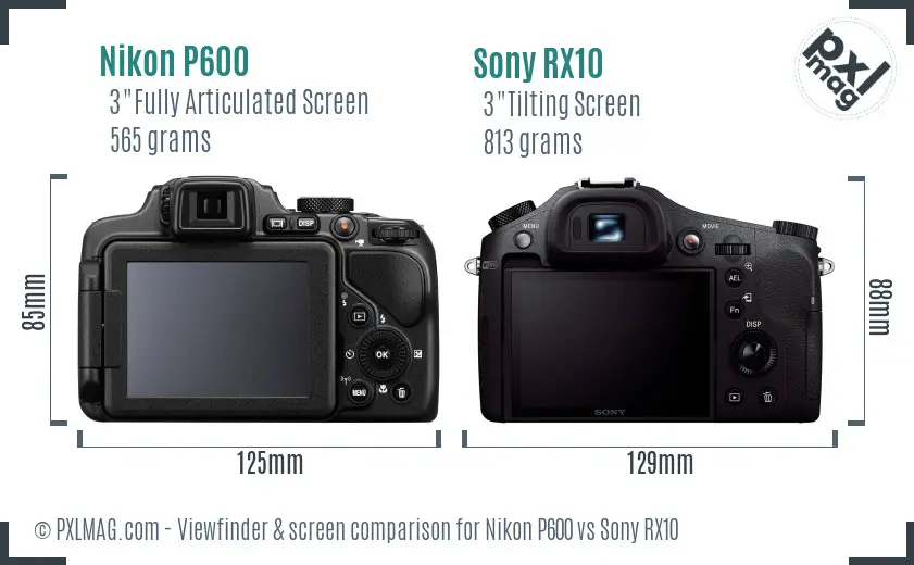 Nikon P600 vs Sony RX10 Screen and Viewfinder comparison