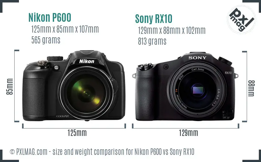 Nikon P600 vs Sony RX10 size comparison