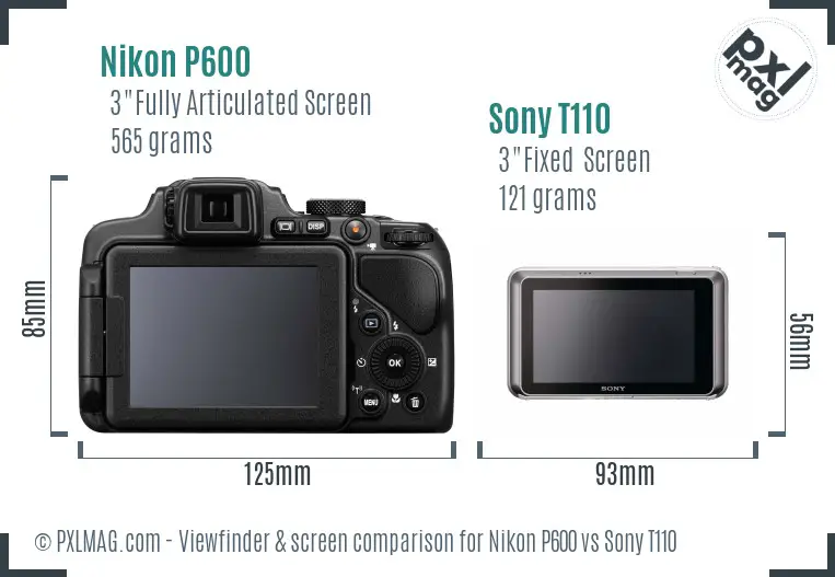 Nikon P600 vs Sony T110 Screen and Viewfinder comparison