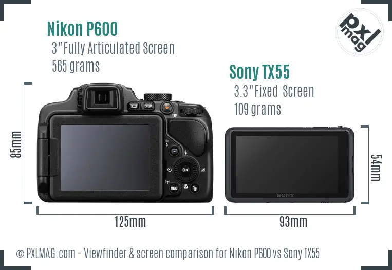 Nikon P600 vs Sony TX55 Screen and Viewfinder comparison