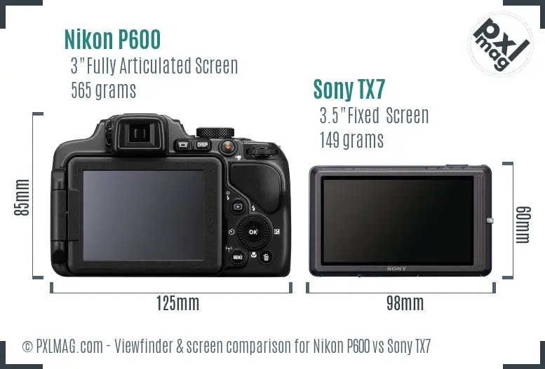 Nikon P600 vs Sony TX7 Screen and Viewfinder comparison