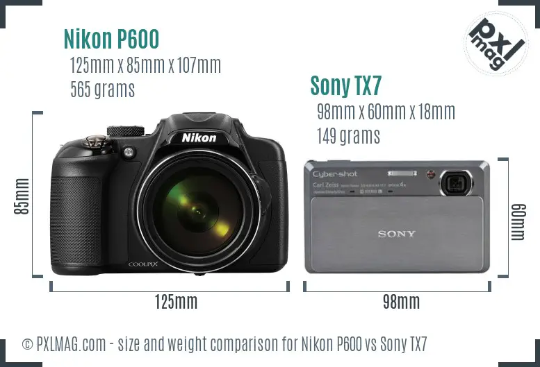 Nikon P600 vs Sony TX7 size comparison
