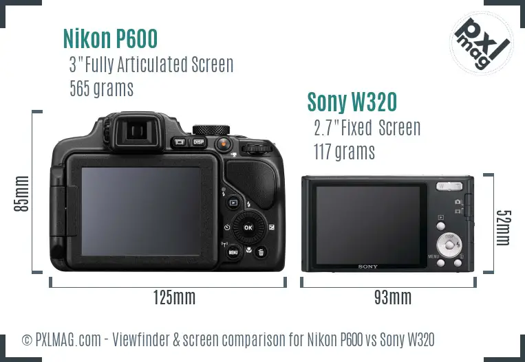 Nikon P600 vs Sony W320 Screen and Viewfinder comparison