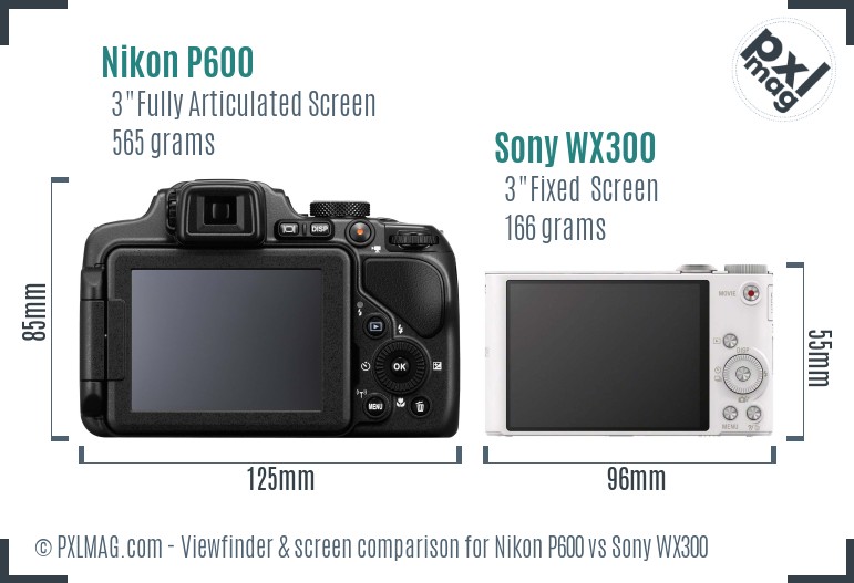Nikon P600 vs Sony WX300 Screen and Viewfinder comparison