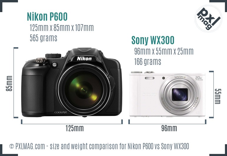 Nikon P600 vs Sony WX300 size comparison