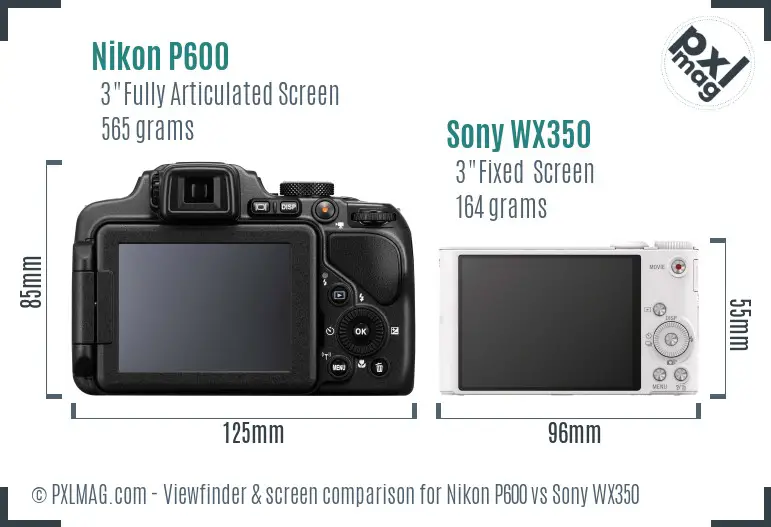 Nikon P600 vs Sony WX350 Screen and Viewfinder comparison
