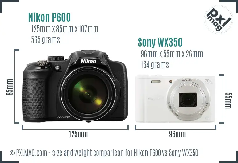 Nikon P600 vs Sony WX350 size comparison