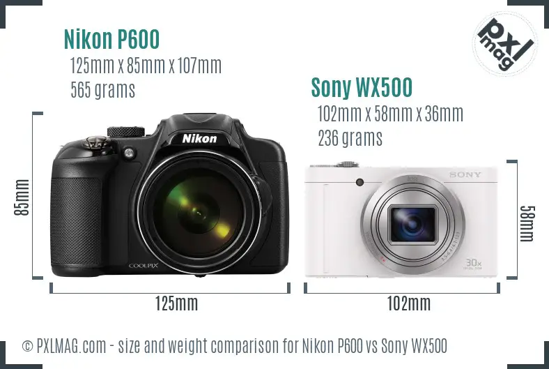 Nikon P600 vs Sony WX500 size comparison