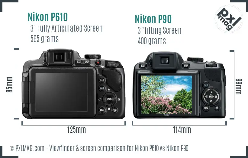 Nikon P610 vs Nikon P90 Screen and Viewfinder comparison