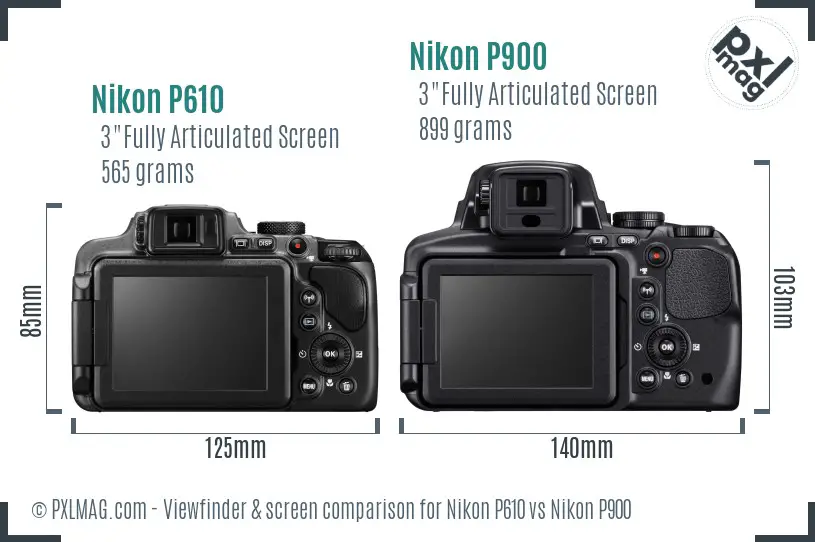 Nikon P610 vs Nikon P900 Screen and Viewfinder comparison