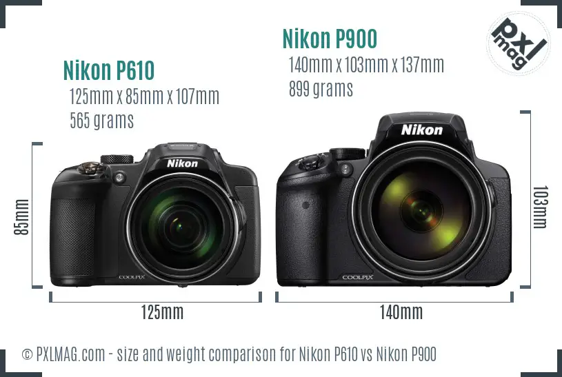 Nikon P610 vs Nikon P900 size comparison