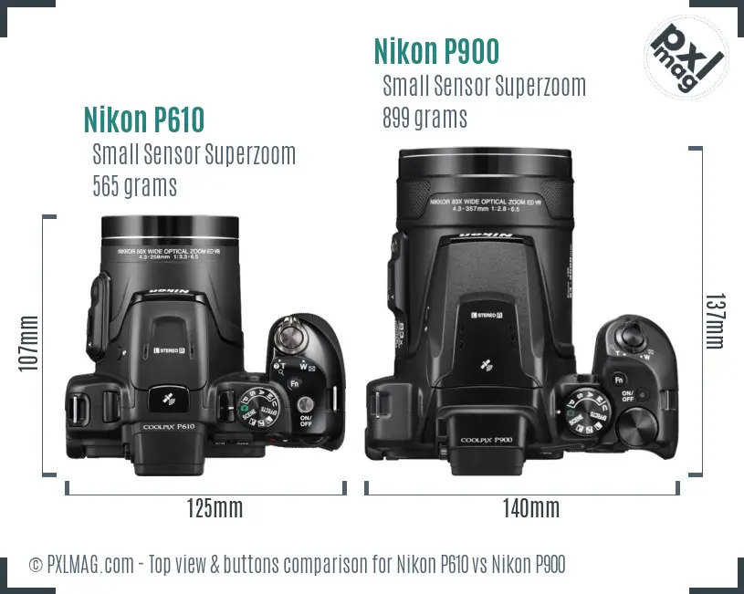 Nikon P610 vs Nikon P900 top view buttons comparison