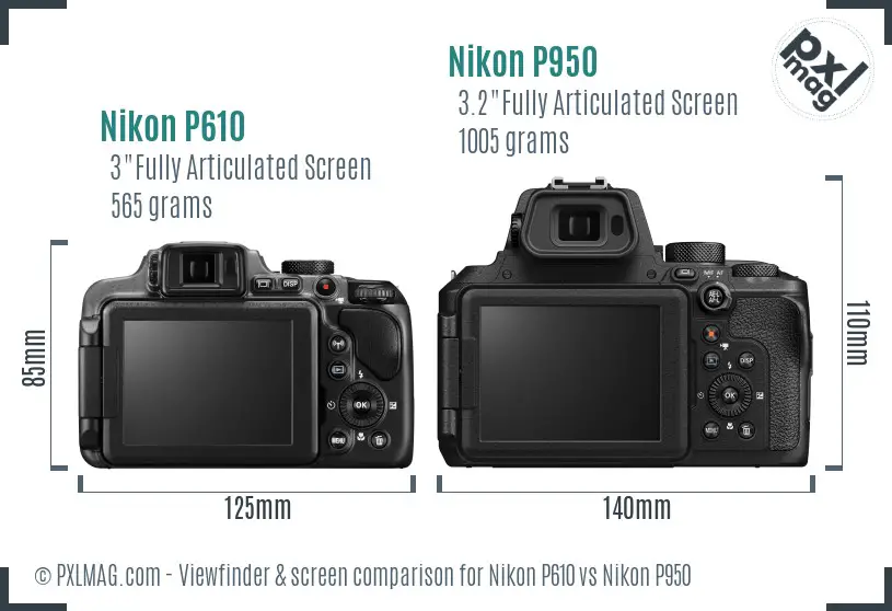 Nikon P610 vs Nikon P950 Screen and Viewfinder comparison