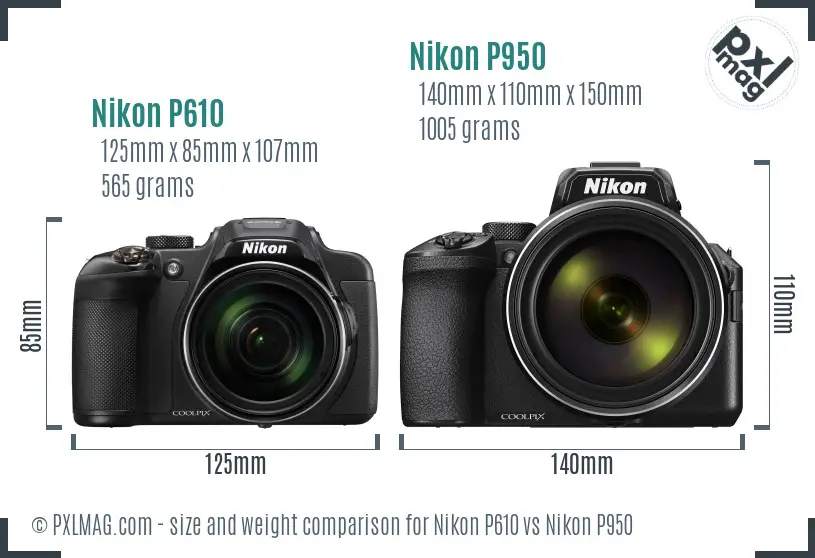 Nikon P610 vs Nikon P950 size comparison