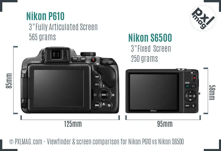Nikon P610 vs Nikon S6500 Screen and Viewfinder comparison