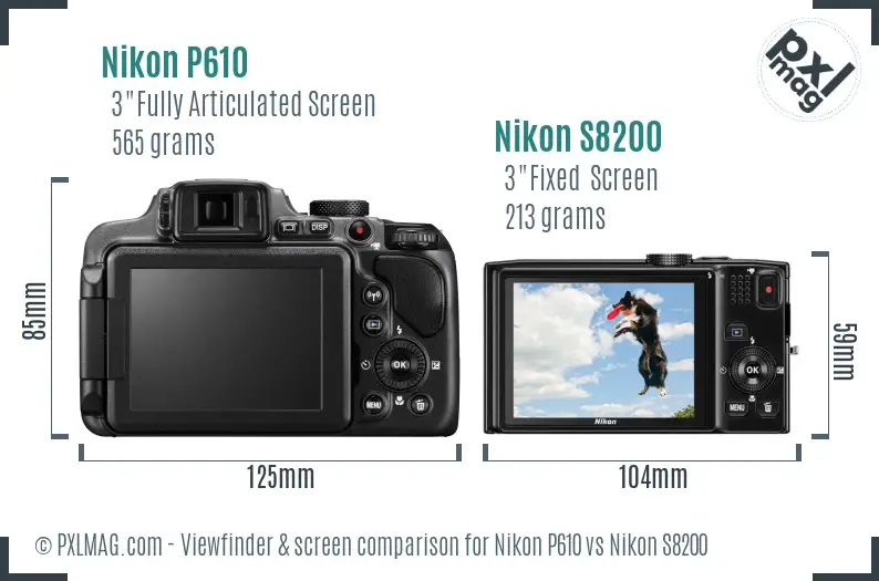 Nikon P610 vs Nikon S8200 Screen and Viewfinder comparison