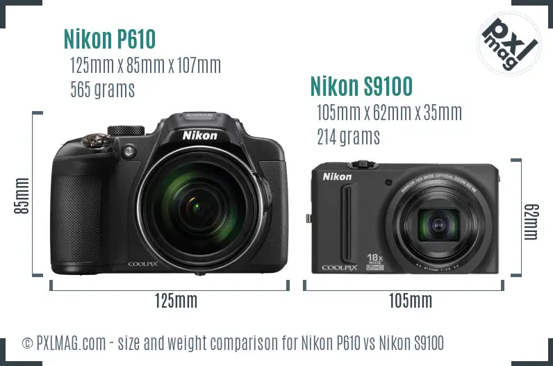 Nikon P610 vs Nikon S9100 size comparison Nikon P610 vs Nikon S9100 size comparison