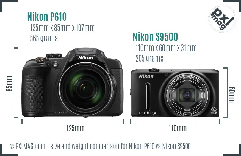 Nikon P610 vs Nikon S9500 size comparison Nikon P610 vs Nikon S9500 size comparison