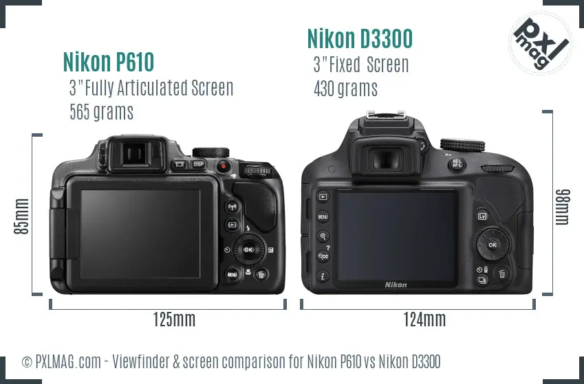 Nikon P610 vs Nikon D3300 Screen and Viewfinder comparison Nikon P610 vs Nikon D3300 Screen and Viewfinder comparison