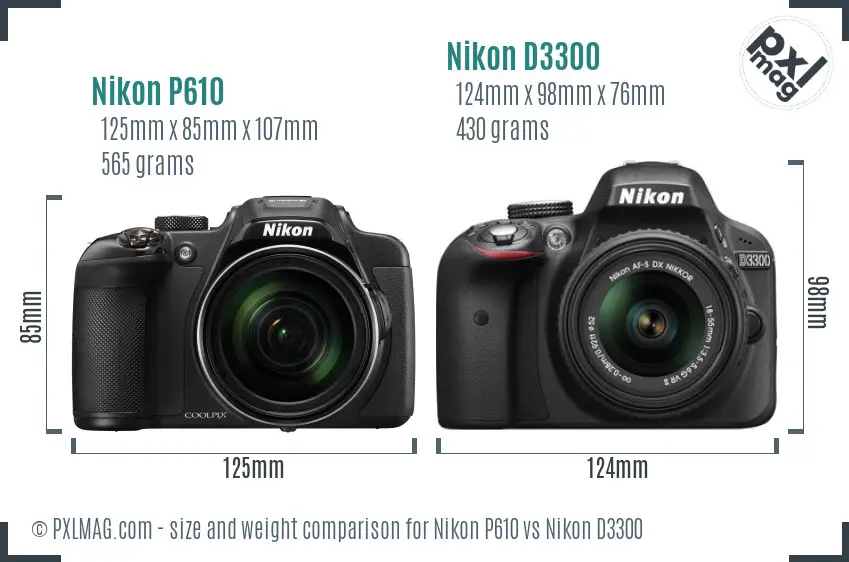 Nikon P610 vs Nikon D3300 size comparison Nikon P610 vs Nikon D3300 size comparison
