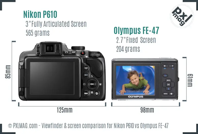 Nikon P610 vs Olympus FE-47 Screen and Viewfinder comparison