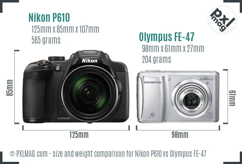 Nikon P610 vs Olympus FE-47 size comparison