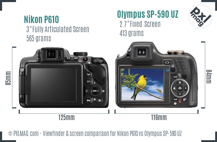 Nikon P610 vs Olympus SP-590 UZ Screen and Viewfinder comparison