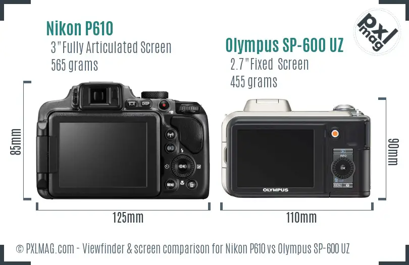 Nikon P610 vs Olympus SP-600 UZ Screen and Viewfinder comparison