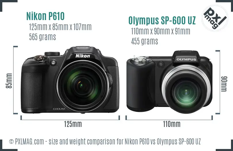 Nikon P610 vs Olympus SP-600 UZ size comparison