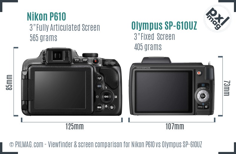 Nikon P610 vs Olympus SP-610UZ Screen and Viewfinder comparison