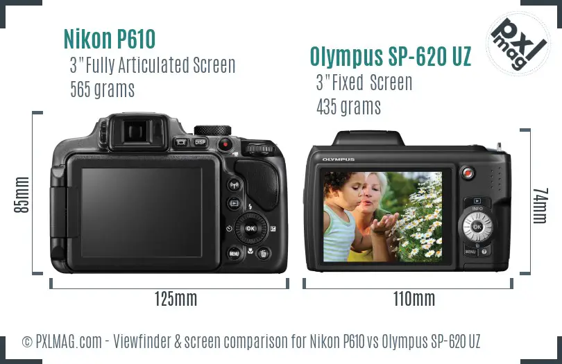 Nikon P610 vs Olympus SP-620 UZ Screen and Viewfinder comparison