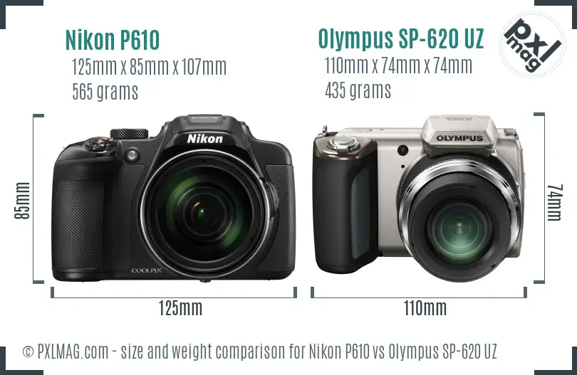 Nikon P610 vs Olympus SP-620 UZ size comparison