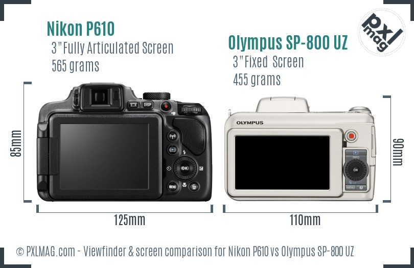 Nikon P610 vs Olympus SP-800 UZ Screen and Viewfinder comparison