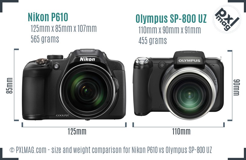 Nikon P610 vs Olympus SP-800 UZ size comparison