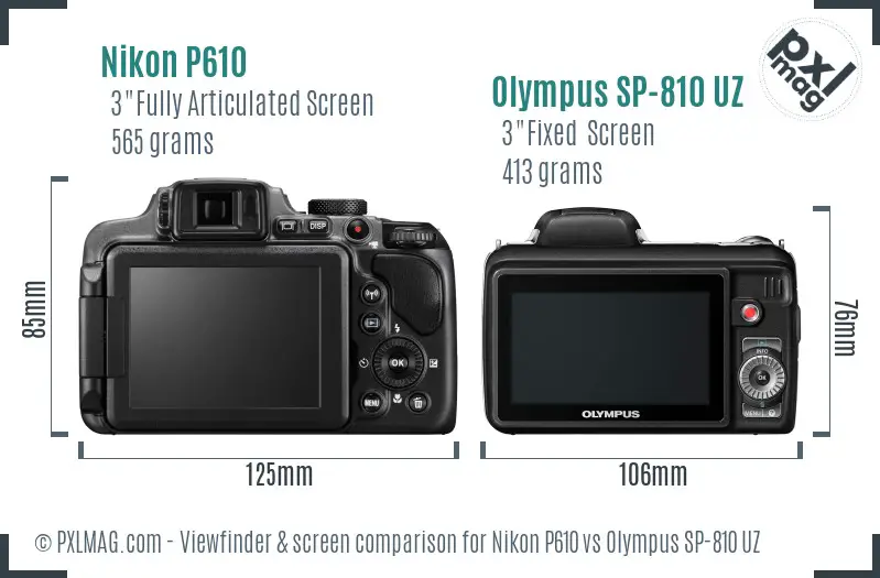 Nikon P610 vs Olympus SP-810 UZ Screen and Viewfinder comparison