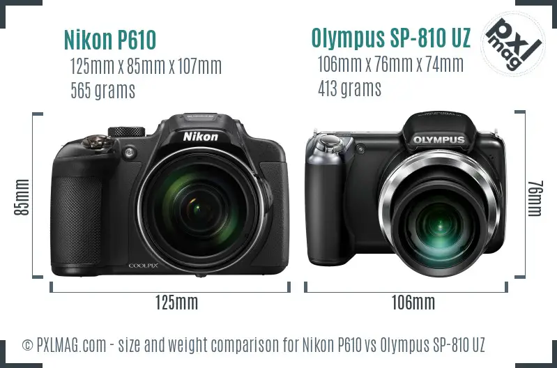 Nikon P610 vs Olympus SP-810 UZ size comparison