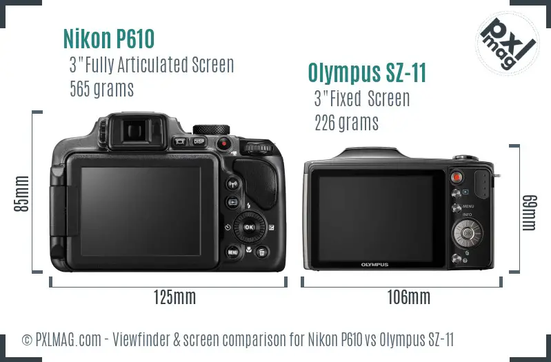 Nikon P610 vs Olympus SZ-11 Screen and Viewfinder comparison