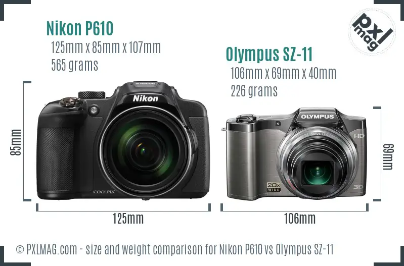 Nikon P610 vs Olympus SZ-11 size comparison