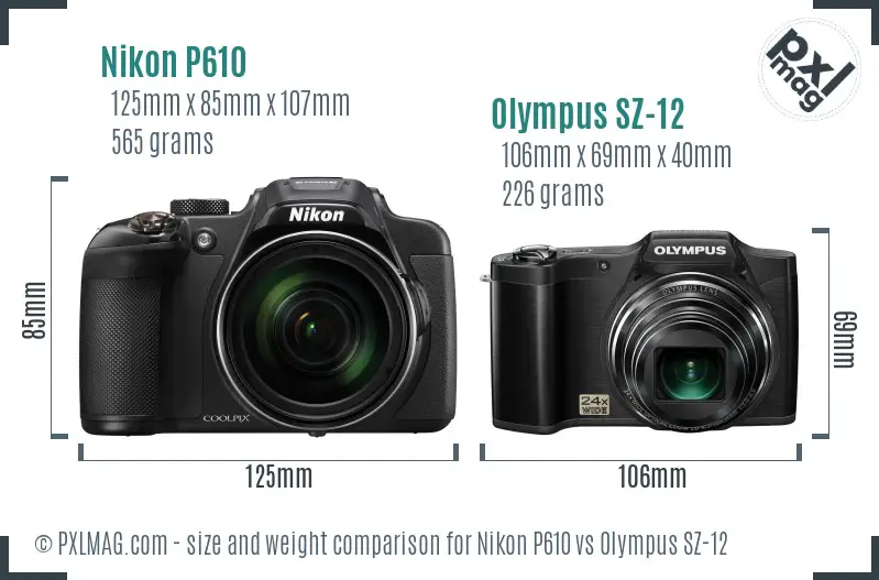 Nikon P610 vs Olympus SZ-12 size comparison