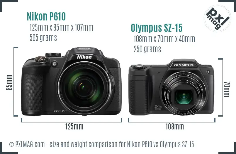 Nikon P610 vs Olympus SZ-15 size comparison