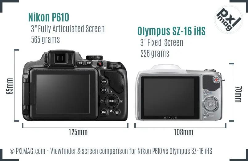 Nikon P610 vs Olympus SZ-16 iHS Screen and Viewfinder comparison Nikon P610 vs Olympus SZ-16 iHS Screen and Viewfinder comparison